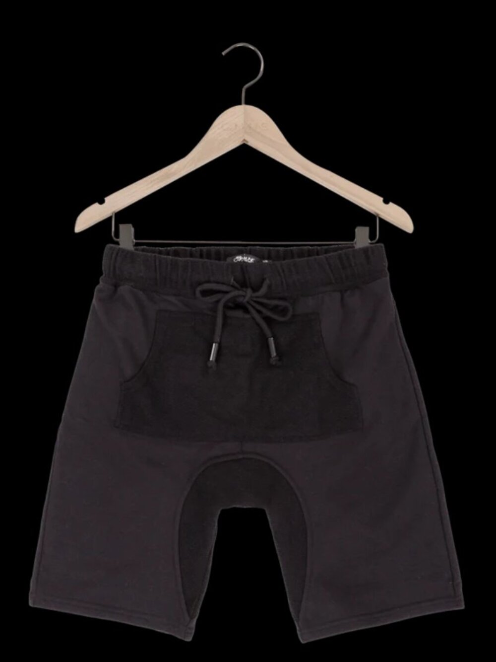 Reese De Luca Black French Terry Shorts with Drawstring and Kangaroo Pocket